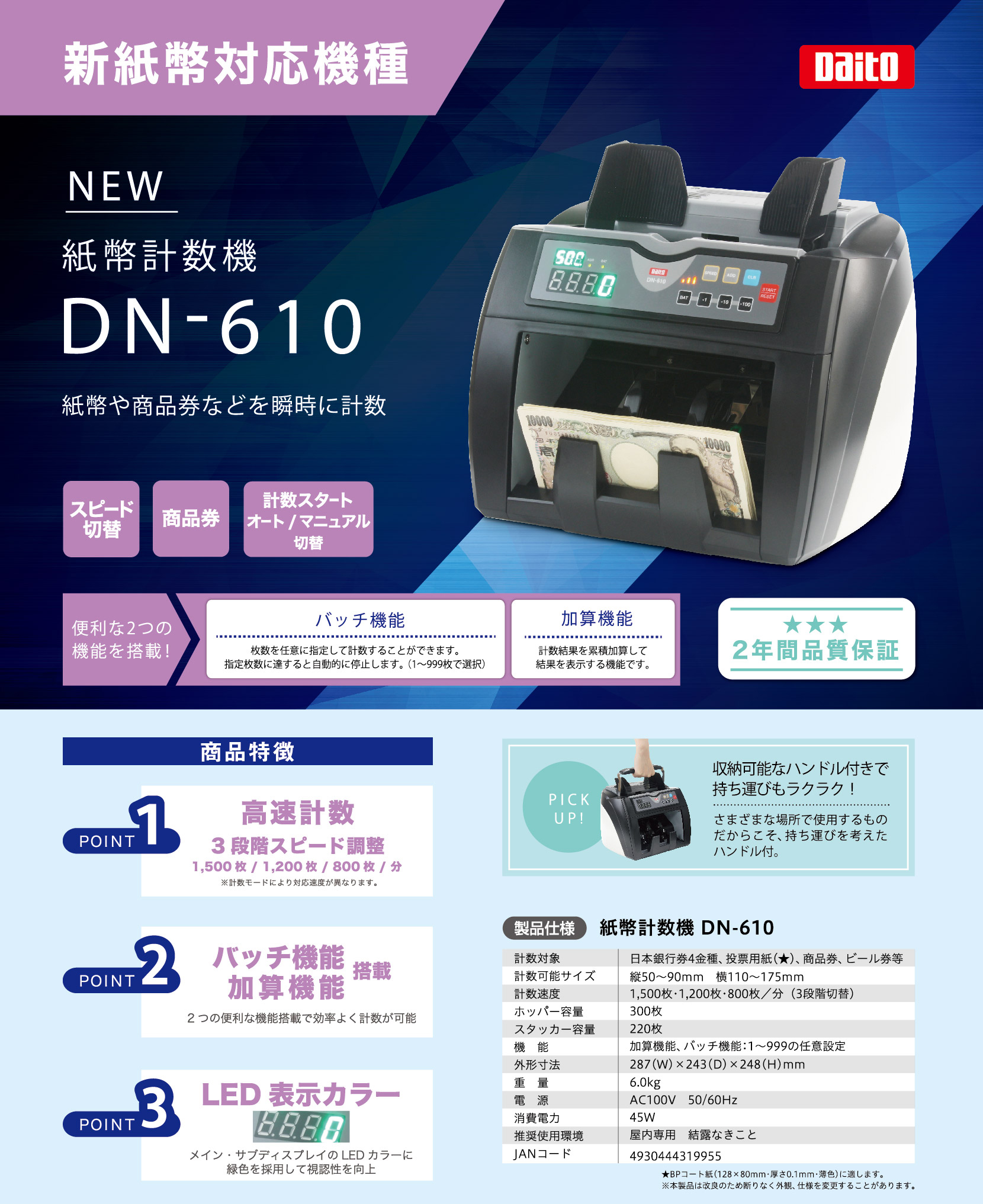 紙幣計数機 DN-610 | 株式会社ダイト